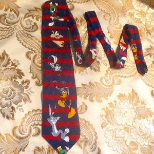 EUC WARNER BROS.Vintage Looney Tunes Mania Necktie (OS) crimson red/true navy